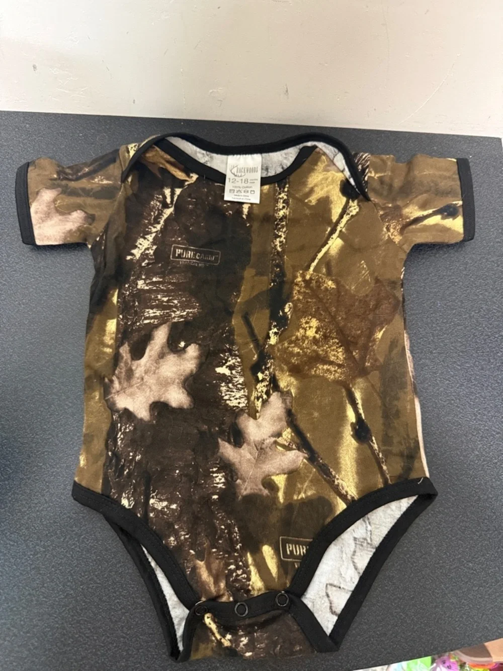 Purebaby Kids Gold & Brown Camouflage One-Piece Bodysuit